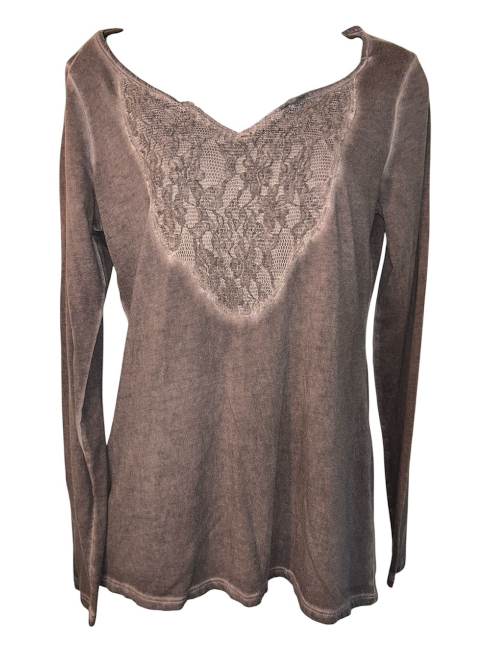 Maurices acid wash gray Lace-Inset Long Sleeve Tee